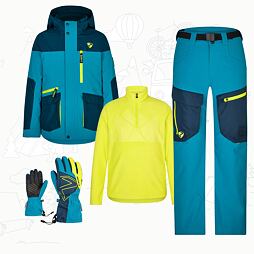 Dětský zimní outfit pro snowboarďáky teal crystal