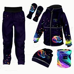 Dětský softshellový outfit tmavě modrý - Duhová kočka