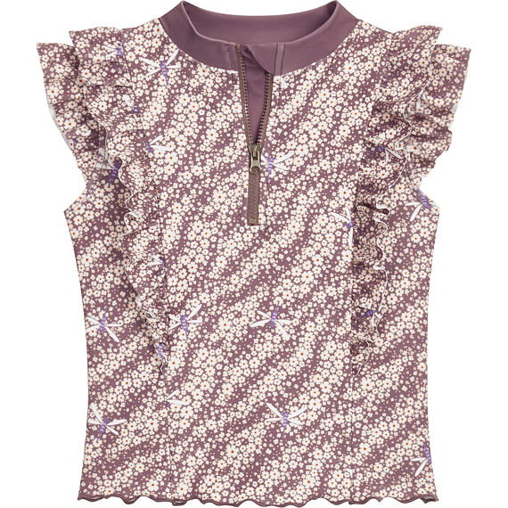 Dětské UV tričko Playshoes Flowers violet - krátký rukáv