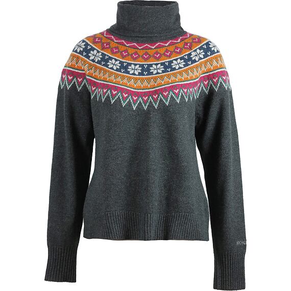 Dámský vlněný rolák SKHOOP Scandinavian Turtleneck se severským vzorem - graphite