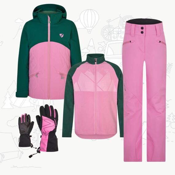 Dětský zimní outfit pro lyžařky fuchsia pink