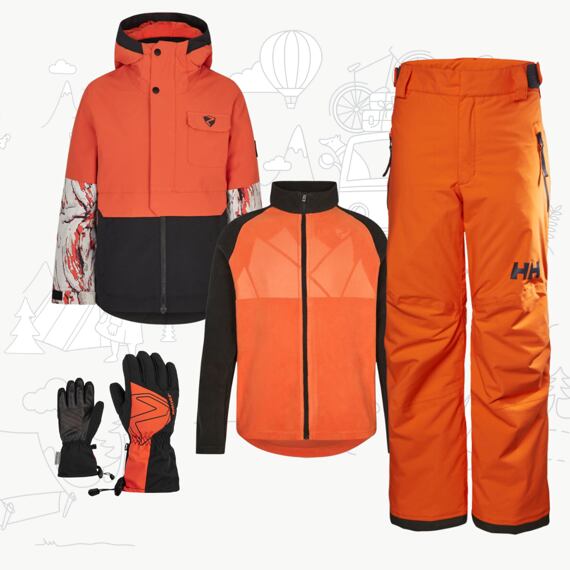 Dětský zimní outfit pro lyžaře neon orange