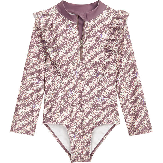 Dívčí plavky s UV jednodílné Playshoes s dlouhým rukávem Flowers - violet