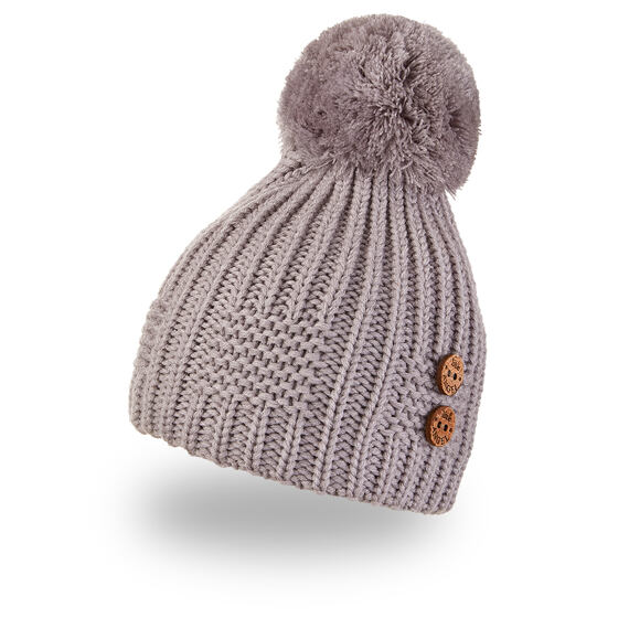 Dětská pletená čepice Little Angel s bambulí a knoflíky Outlast ® - sv. šedá