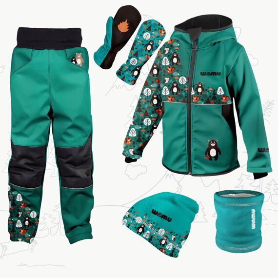 Dětský softshellový outfit tyrkysový - Medvědi