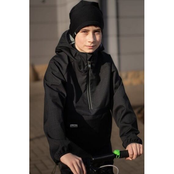 Dětská softshellová jarní bunda Fantom s kapucí Ombrello - černá